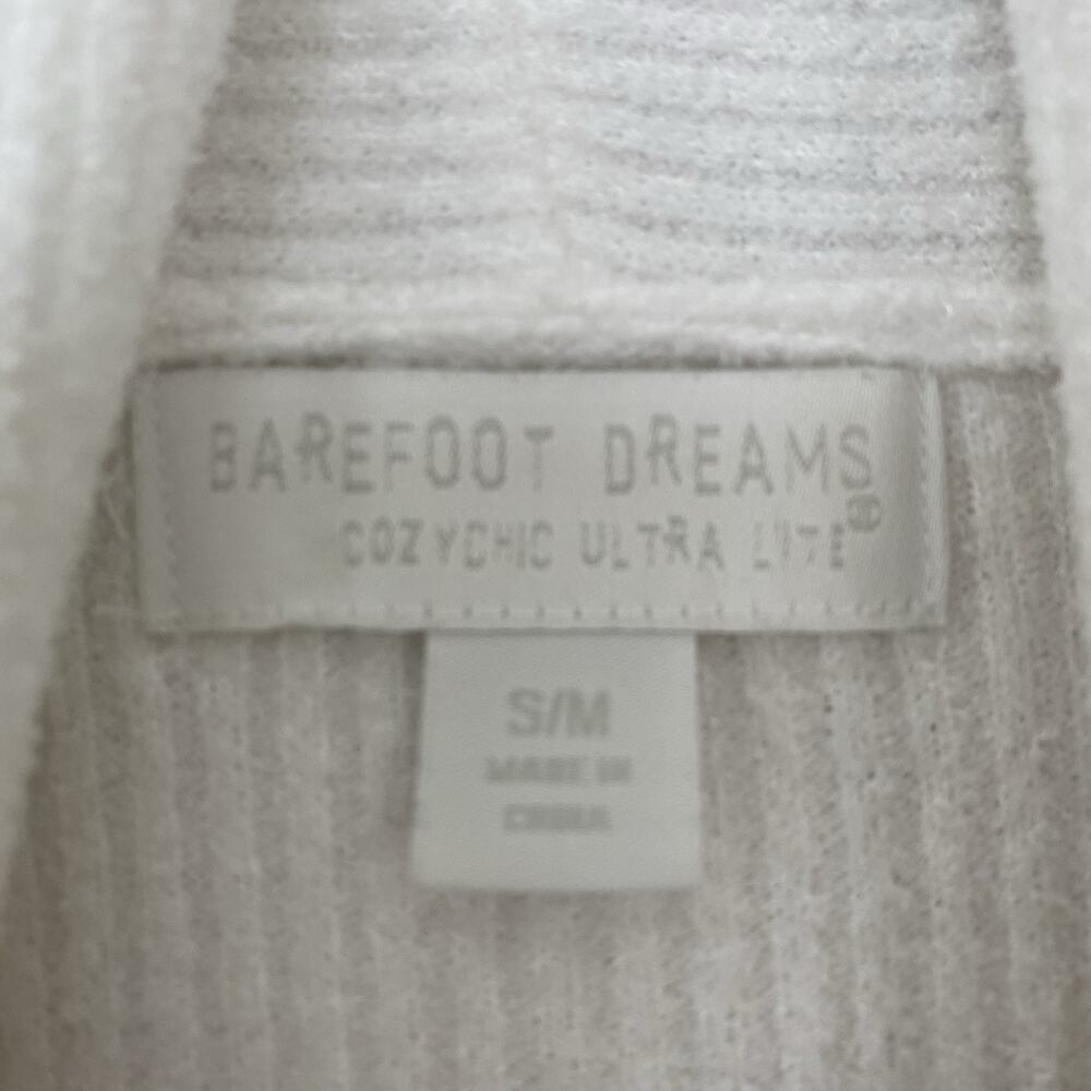 Barefoot Dreams Cozychic Ultra Tipped Ribbed Short Robe Size S/M Seasalt/Shell - Picture 9 of 14